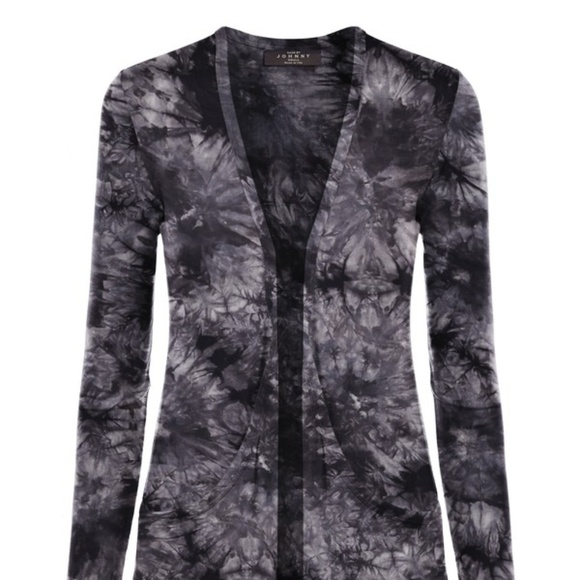 NEW SOFT TIE DYE CARDIGAN JACKET SWEATER BLACK TOP - Picture 4 of 5